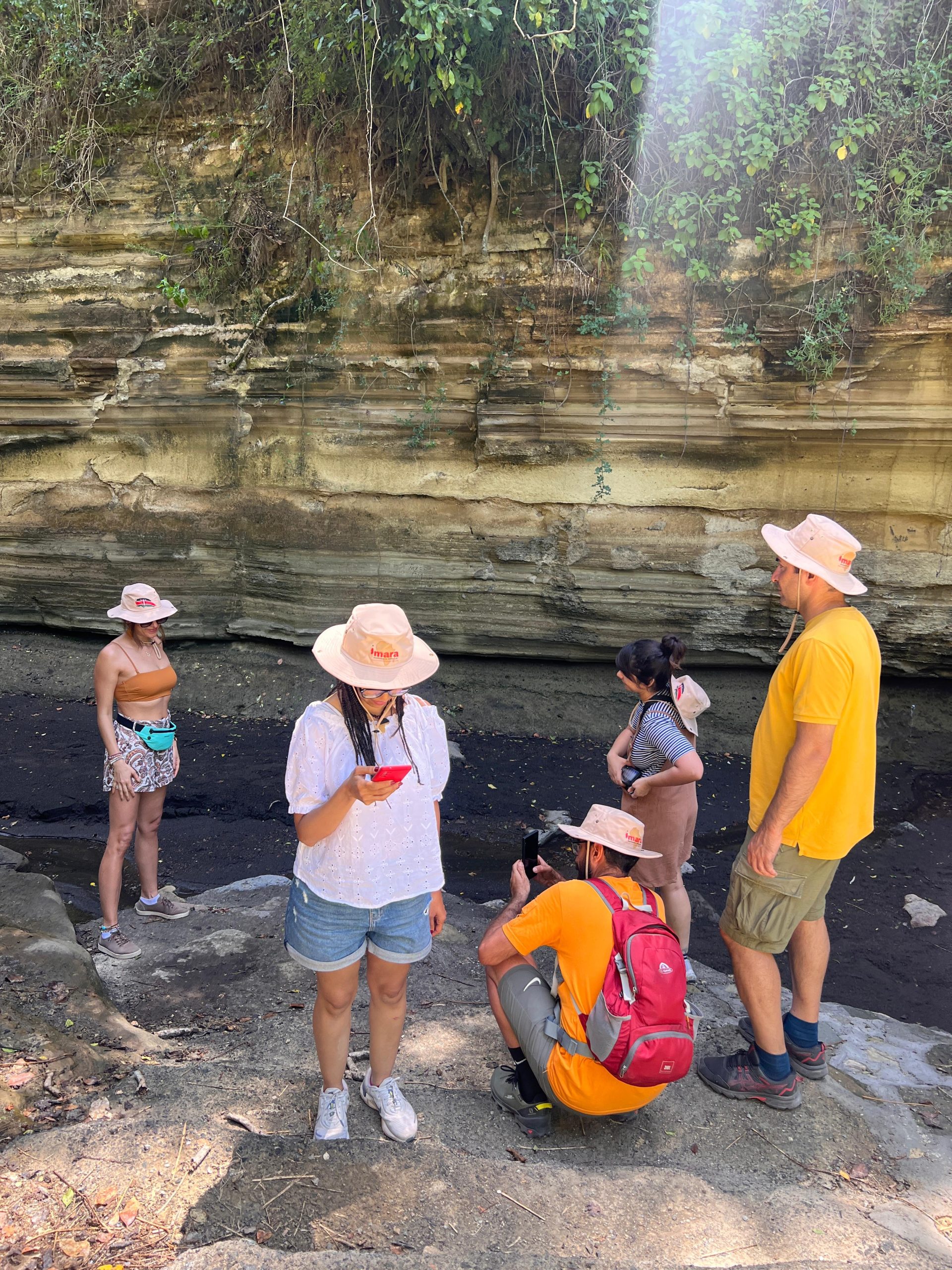 Our guests having a tour in a gourge in Hell’s Gate National Park